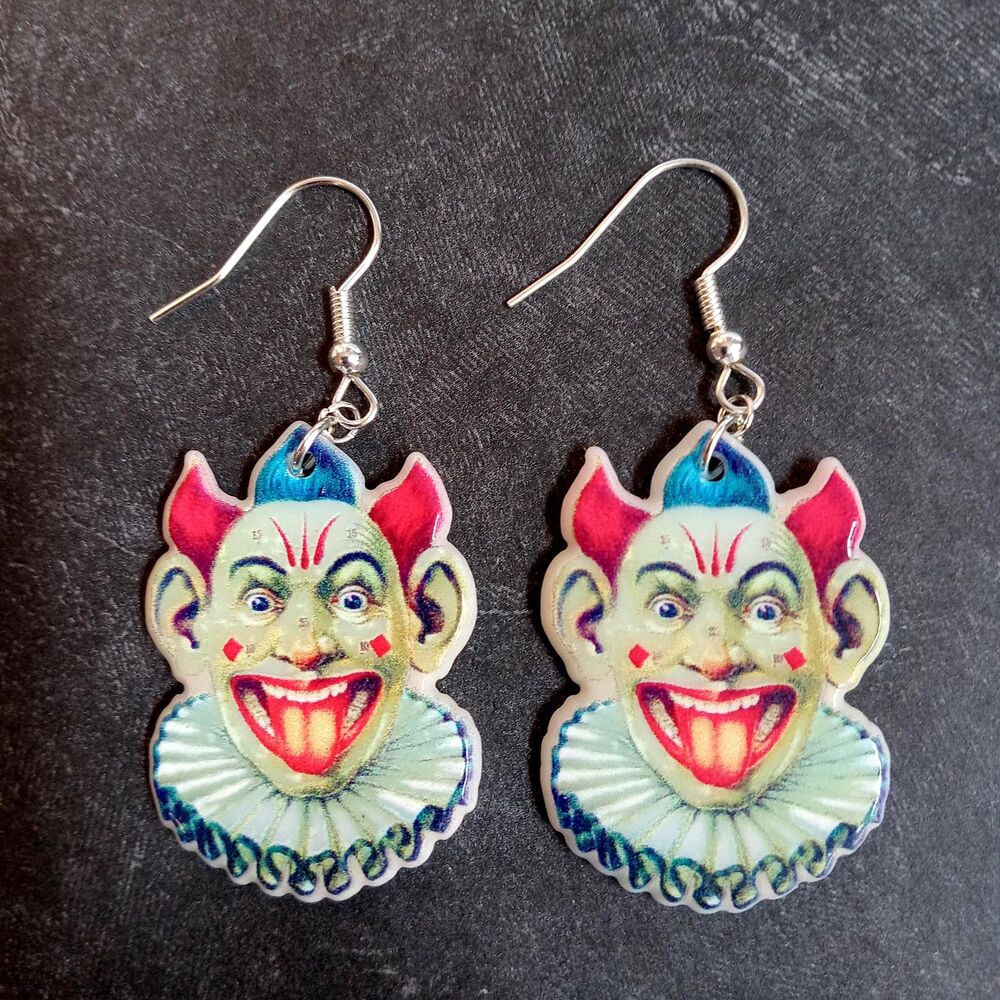 Clown Earrings Dangles Halloween Lightweight Acrylic